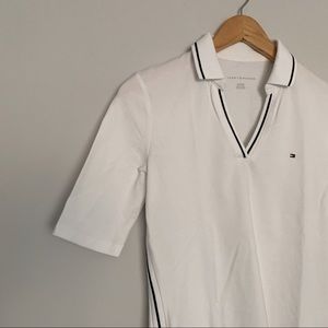 Tommy Hilfiger Sporty Collar Tennis Polo Shirt Top Tee in White, Black (XS)